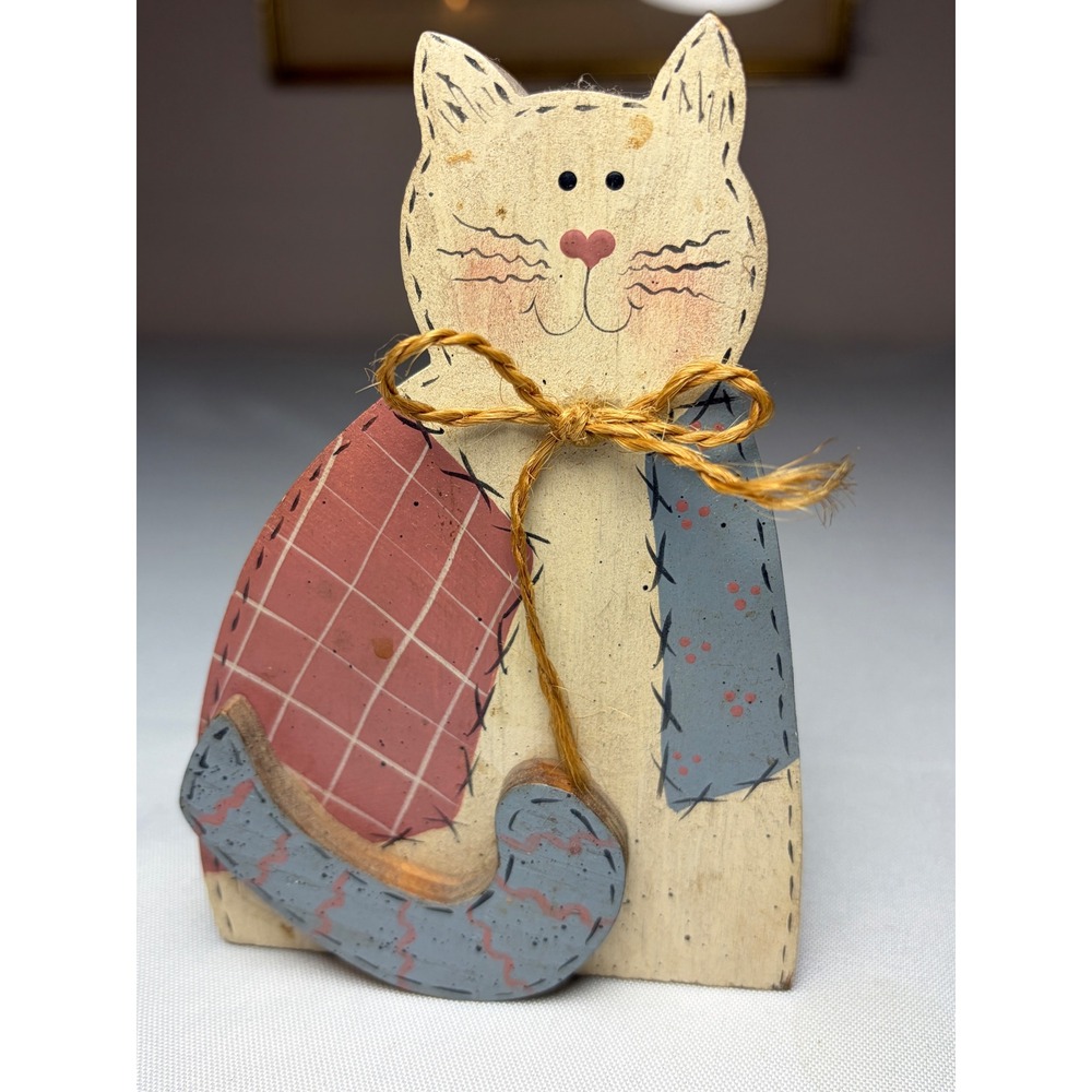 Signed Folk Art Wooden Cat Hand‎ Painted Primitive Country Decor Letter Holder